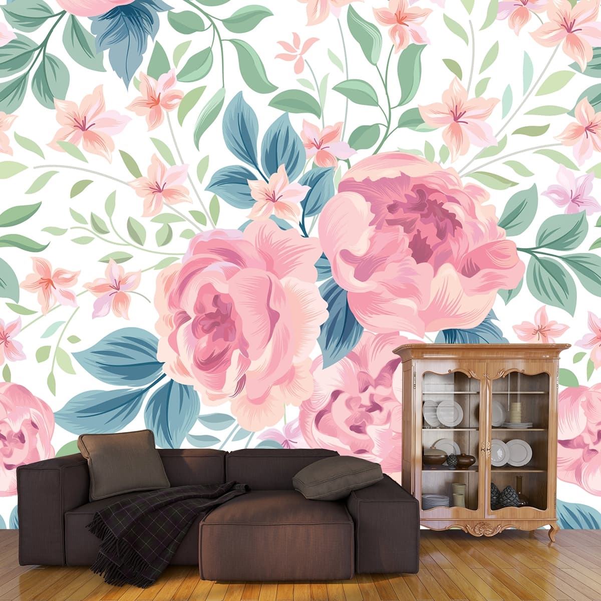 Beautiful Pink Roses Wallpaper for Wall shown in a room