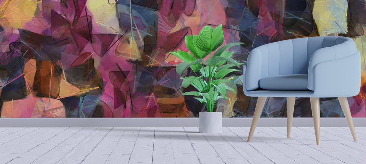 A colorful background with different shapes shown in a room