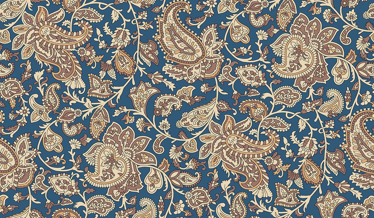 Wallpaper for House Wall, Blue and tan paisley pattern pattern detail