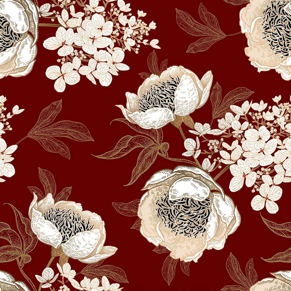 A Wallpaper Pattern of White Flowers and Leaves on Wall pattern detail