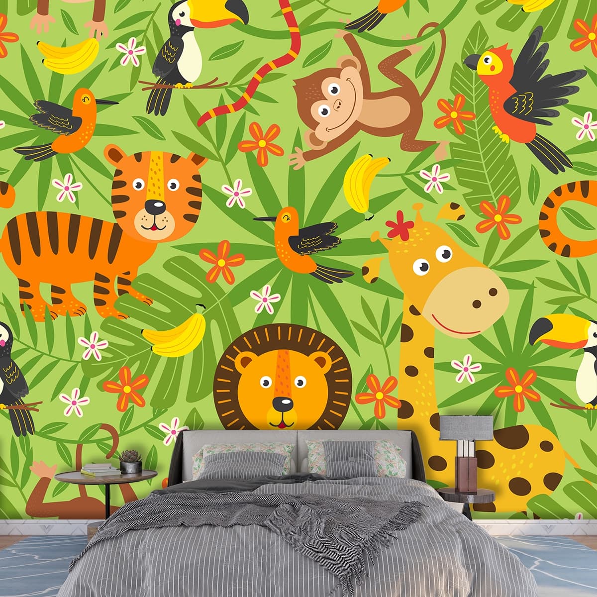 Cute Wallpaper of Animals for Kids Room shown in a room