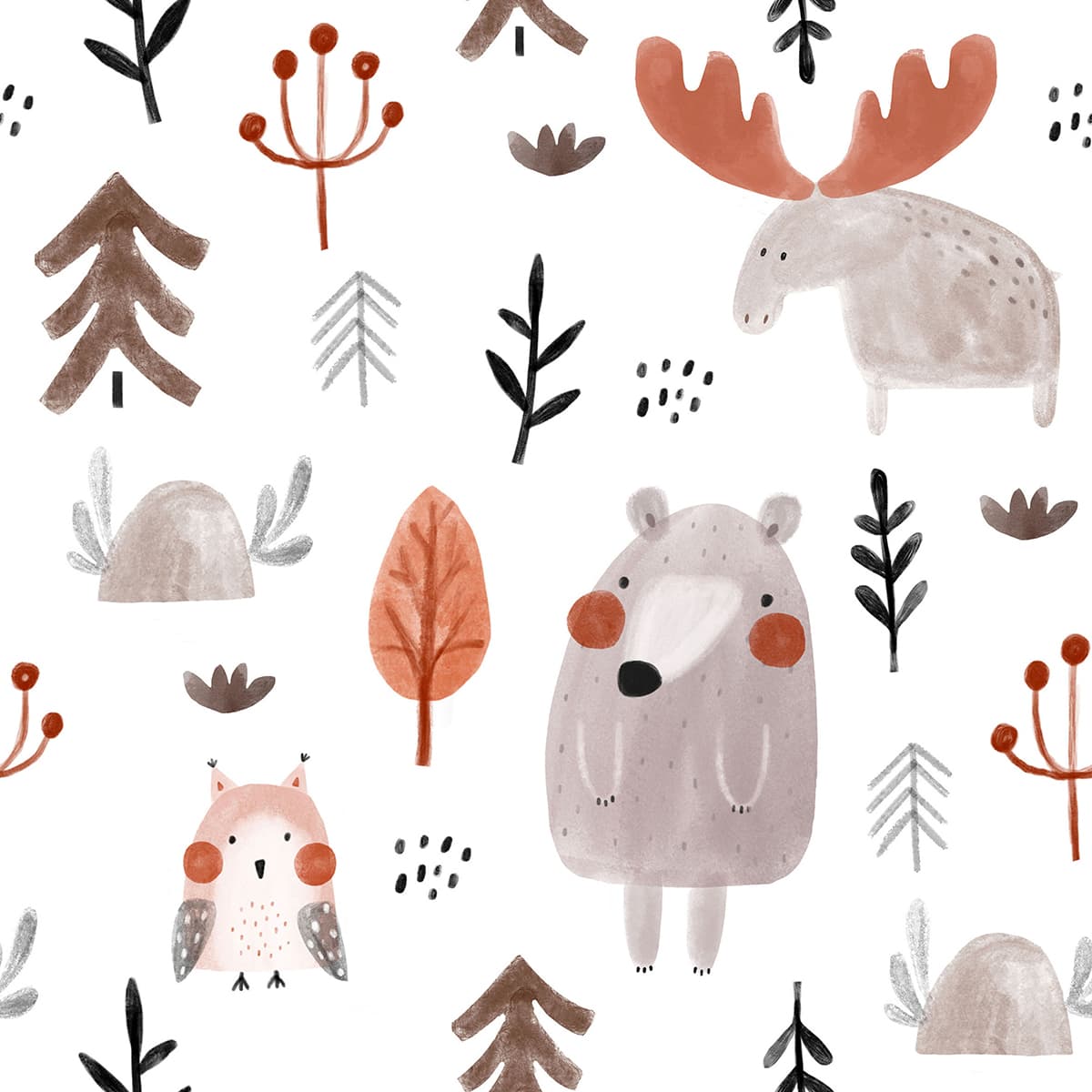 Scandinavian Woodland Friends Wallpaper pattern detail