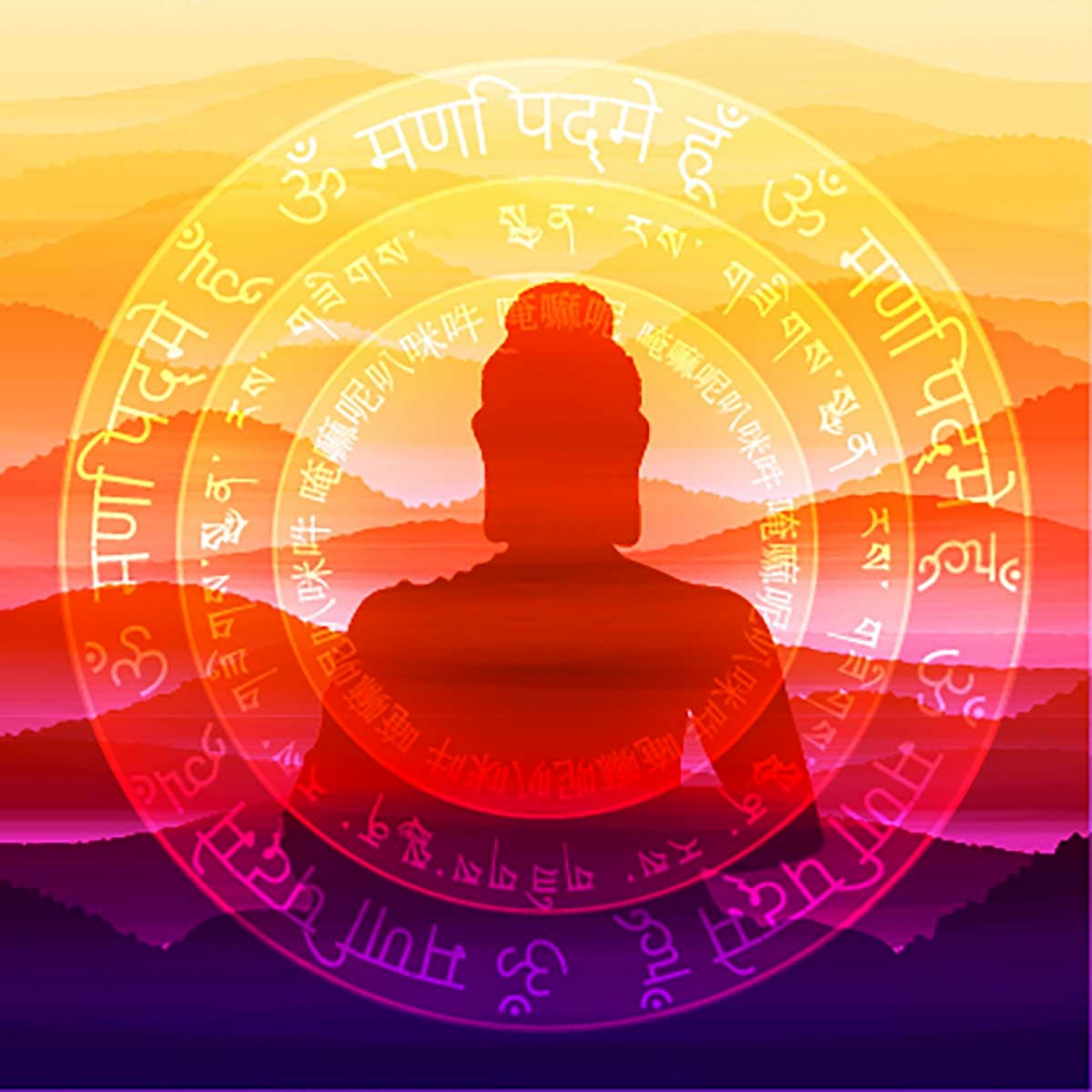 Spiritual Person Silhouette Mountain View Wallpaper pattern detail