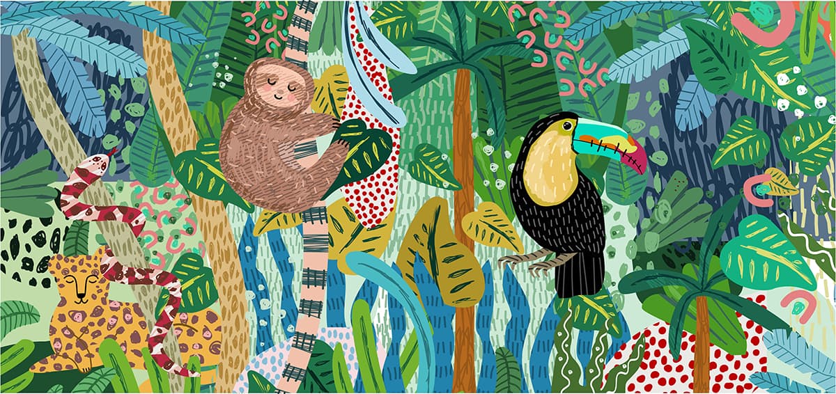 Tropical Jungle Sloth Wallpaper pattern detail