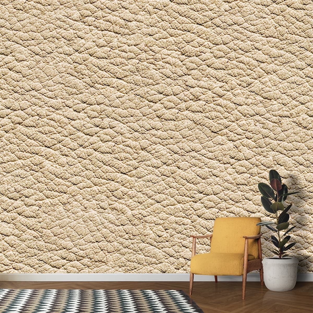 3d Effect Leather Look Wallpaper for Living Room shown in a room