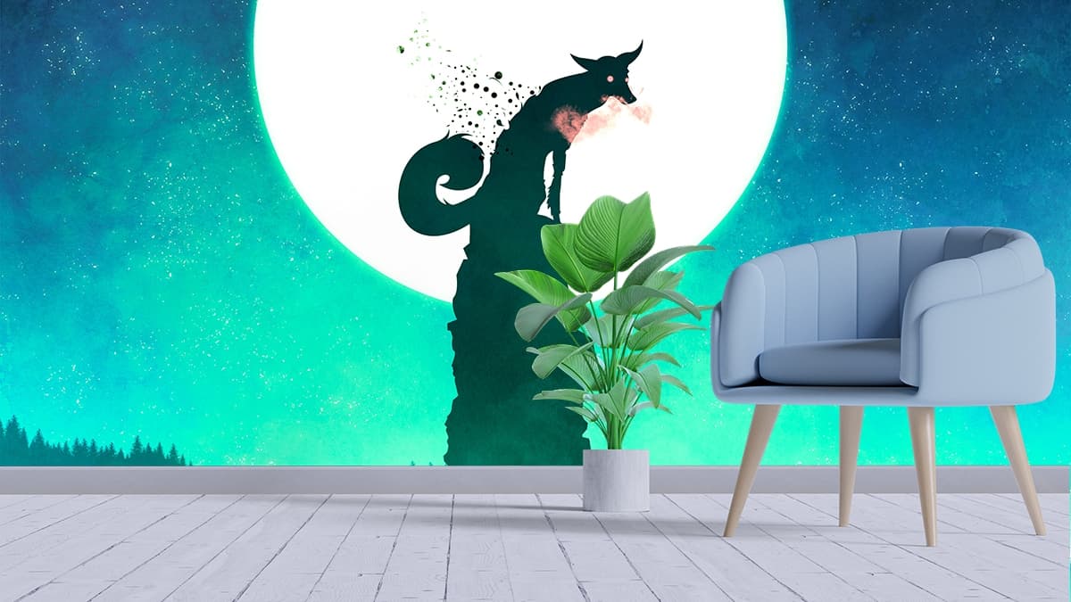 Aesthetic Fox Silhouette Nature Landscape Wallpaper shown in a room