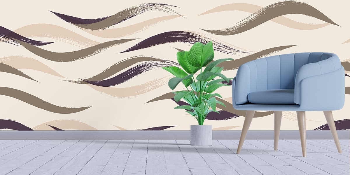 Premium Wavy Lines Modern Design Wallpaper shown in a room