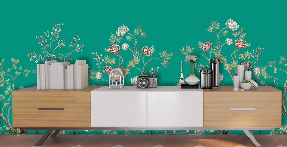 Upvanika, Royal Floral Garden Wallpaper Mural shown in a room