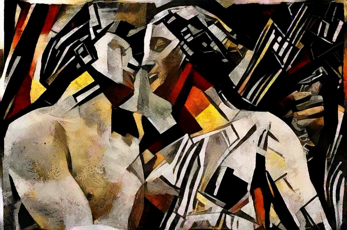Couple Kissing Painting Romantic Love Scene wallpaper pattern detail