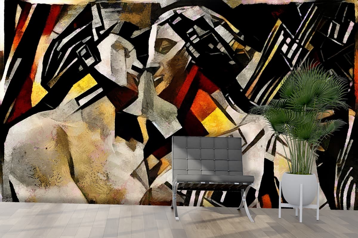 Couple Kissing Painting Romantic Love Scene wallpaper shown in a room