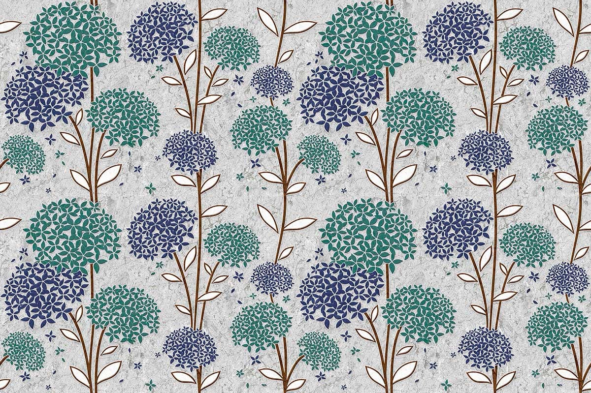 A Beautiful Green and Blue Flowers Pattern Wallpaper pattern detail