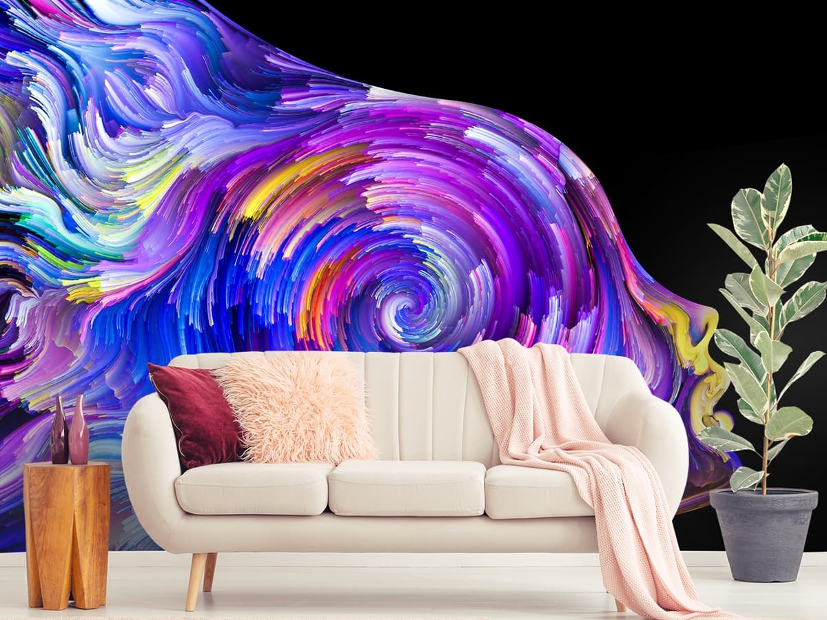 Creative Swirl Art Woman Face Design wallpaper shown in a room