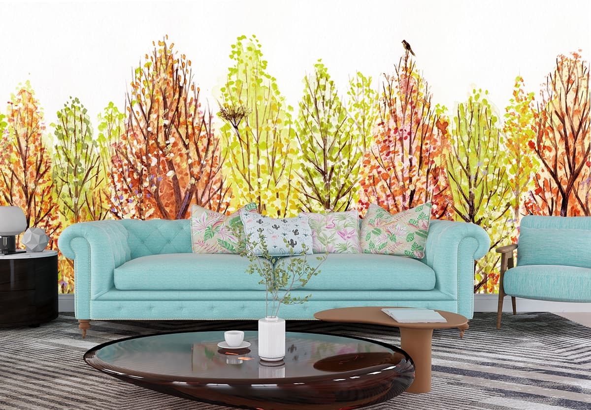 A group of trees with colorful leaves shown in a room