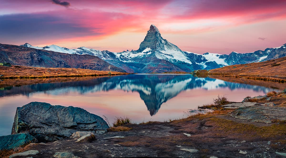 Stellisee Lake with Matterhorn Peak 3D Wallpaper for Living Room pattern detail