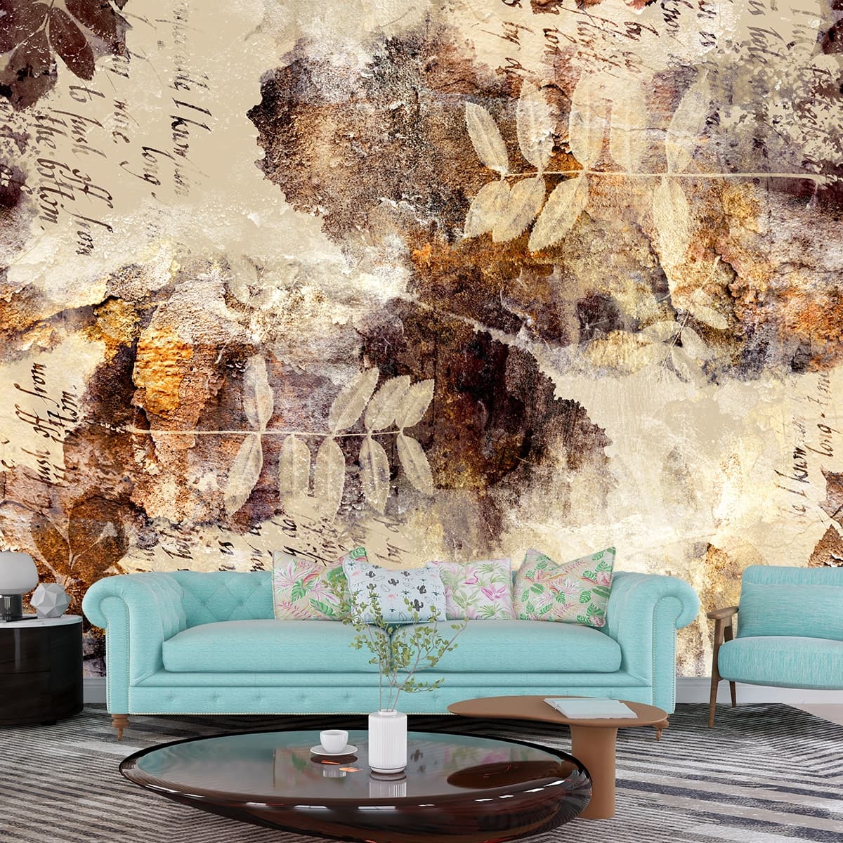 Close-Up Leaf Texture Botanical Wall Mural Wallpaper shown in a room