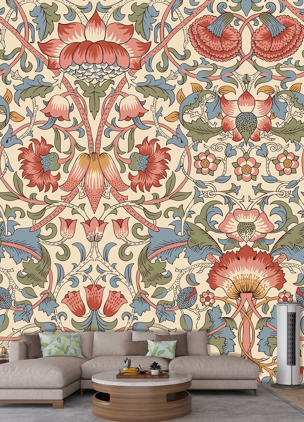 Floral and Leaf Pattern Elegant Design Wallpaper shown in a room