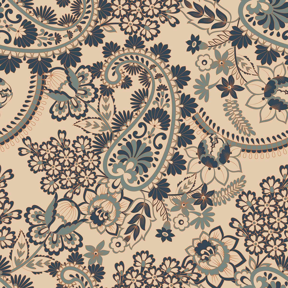 Beautiful Paisley Pattern Wallpaper on a Beige Background pattern detail