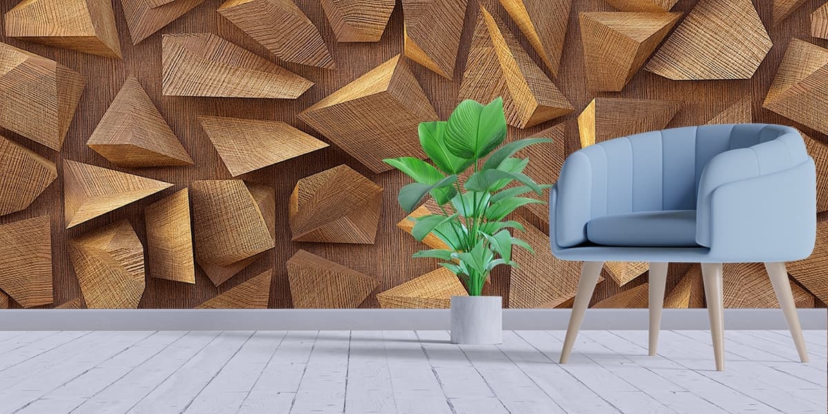 3d Effect Wooden Wallpaper Mural shown in a room