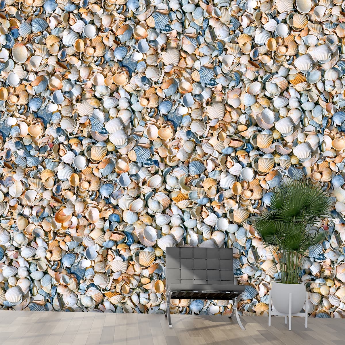 3D Shells on The Ground Wallpaper for Wall shown in a room