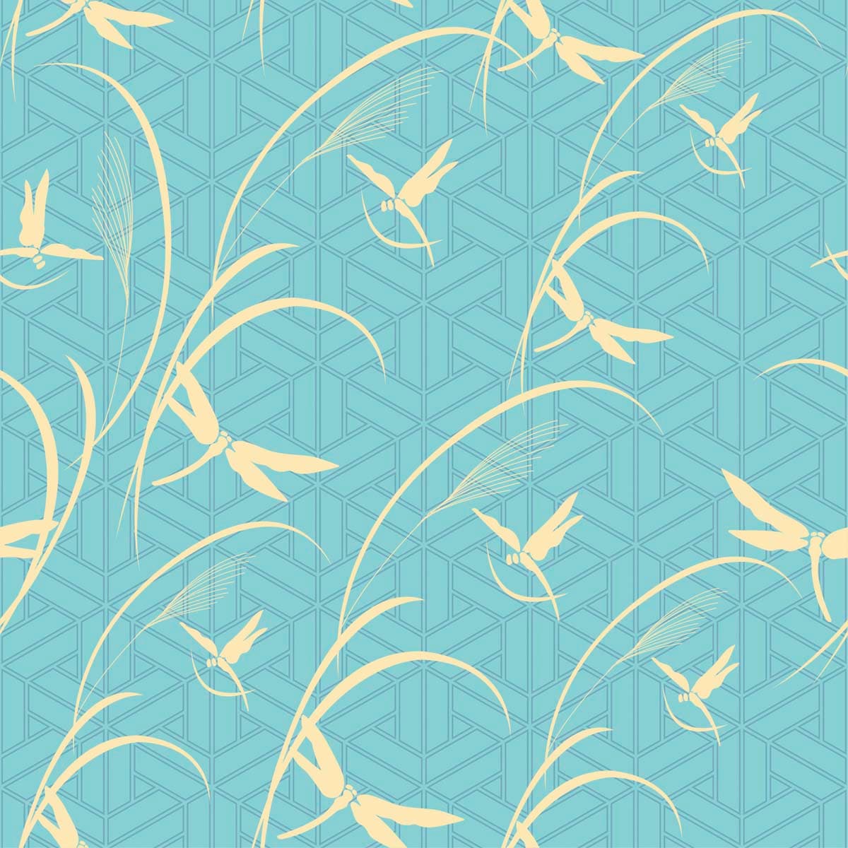 Yellow Dragonfly Pattern on Blue Background Wallpaper pattern detail
