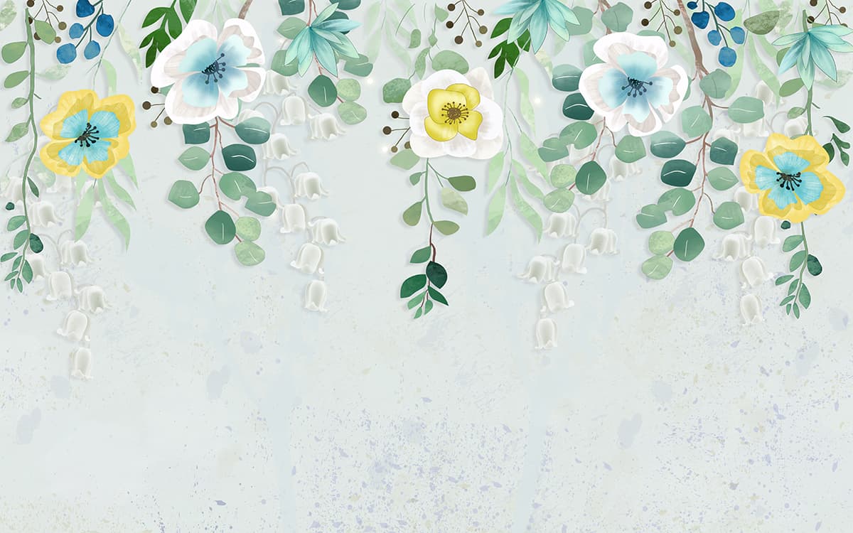 Nature White Yellow Floral Pattern Home Wallpaper pattern detail