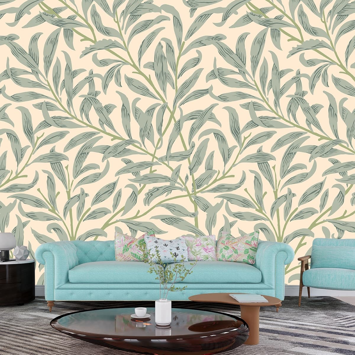 Beautiful Pattern of Leaves Wallpaper shown in a room