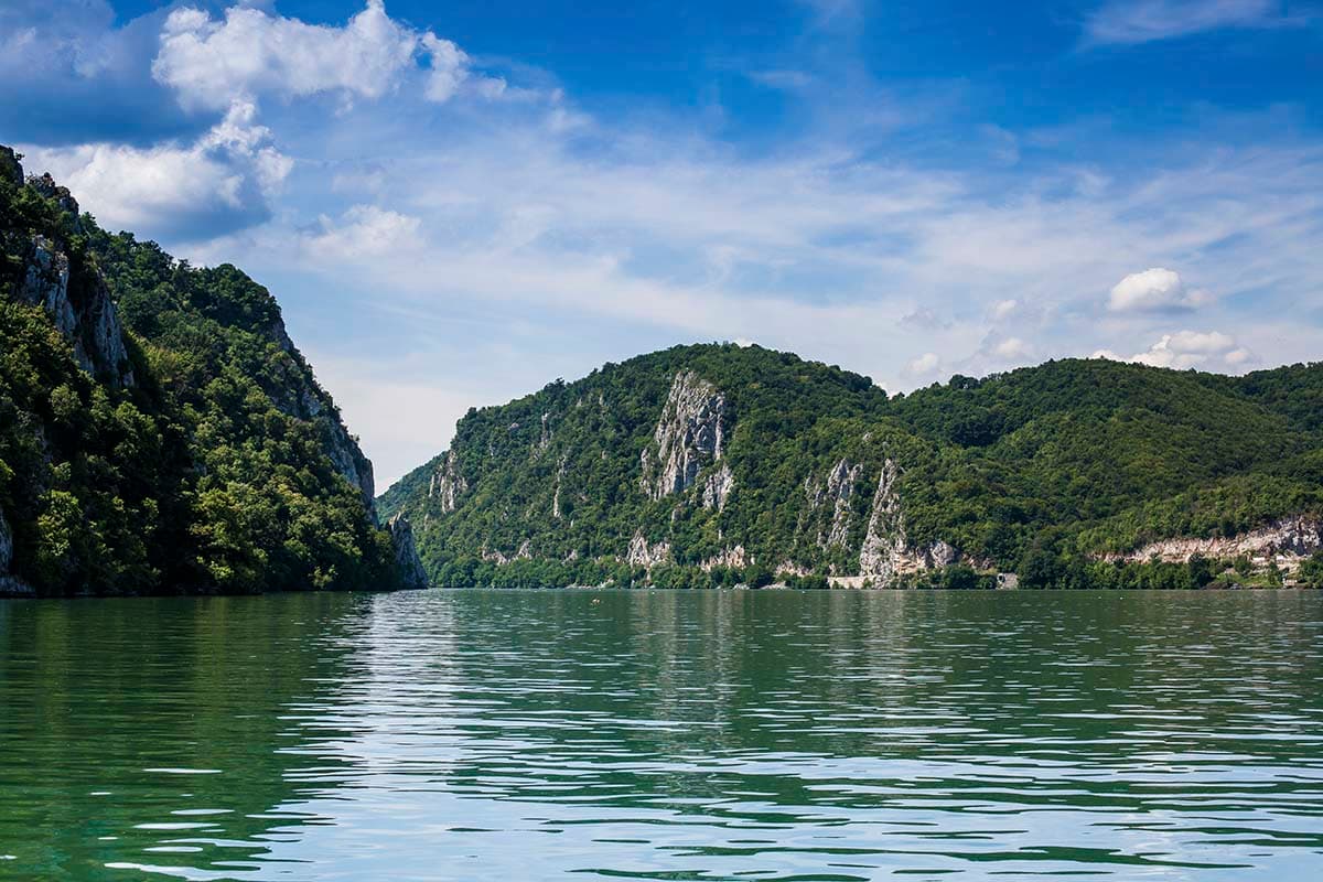 Mountain Wallpaper, River with trees and mountains pattern detail