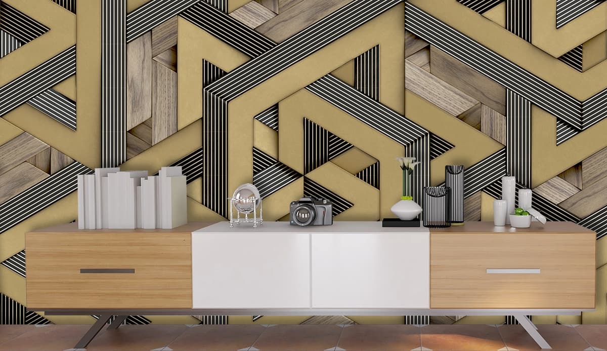 Contemporary Wood Texture Black Stripe Wallpaper shown in a room