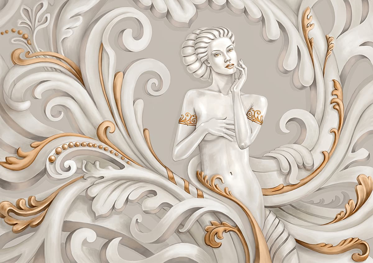 A sculpture of a woman pattern detail