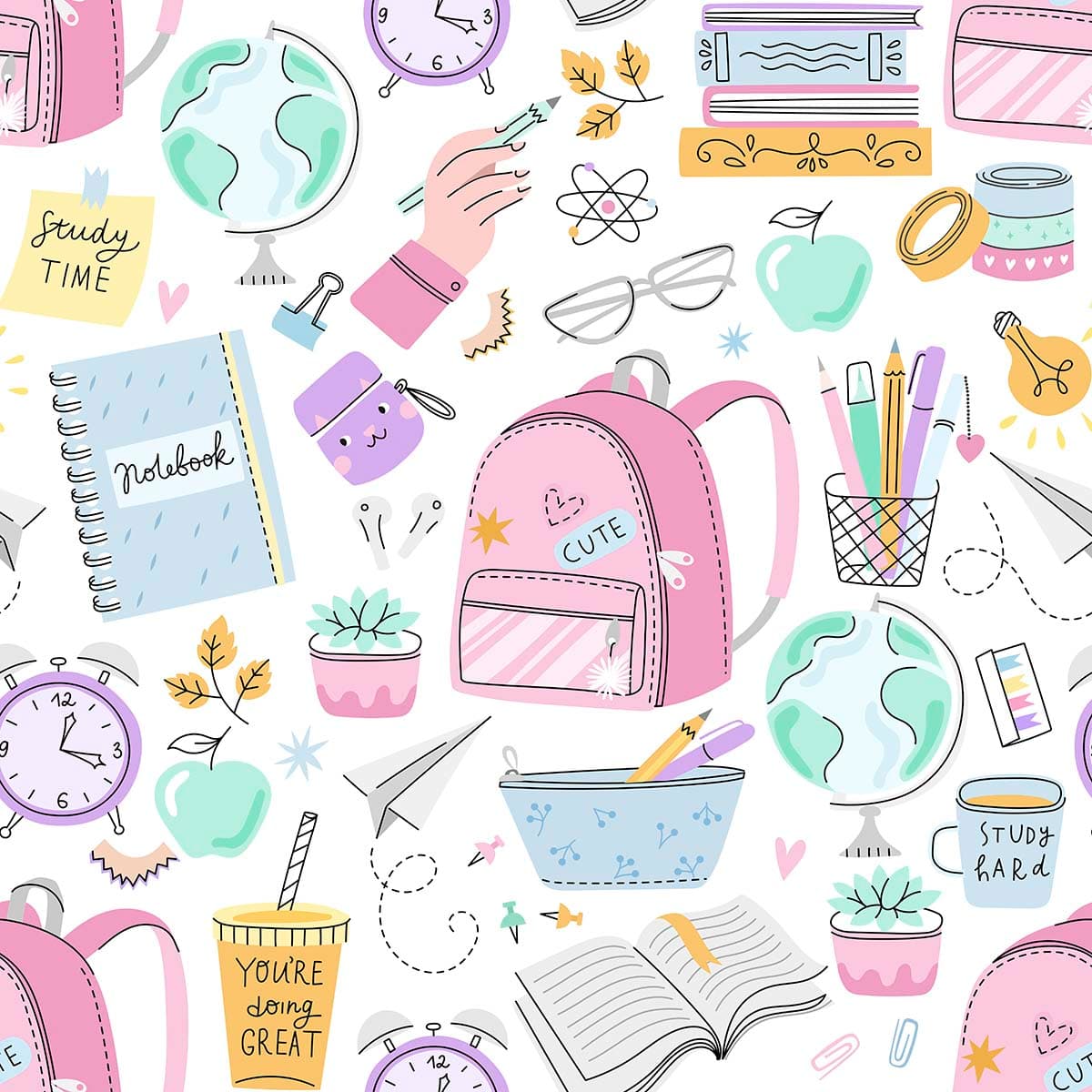 School Time Kids Room Wallpaper pattern detail
