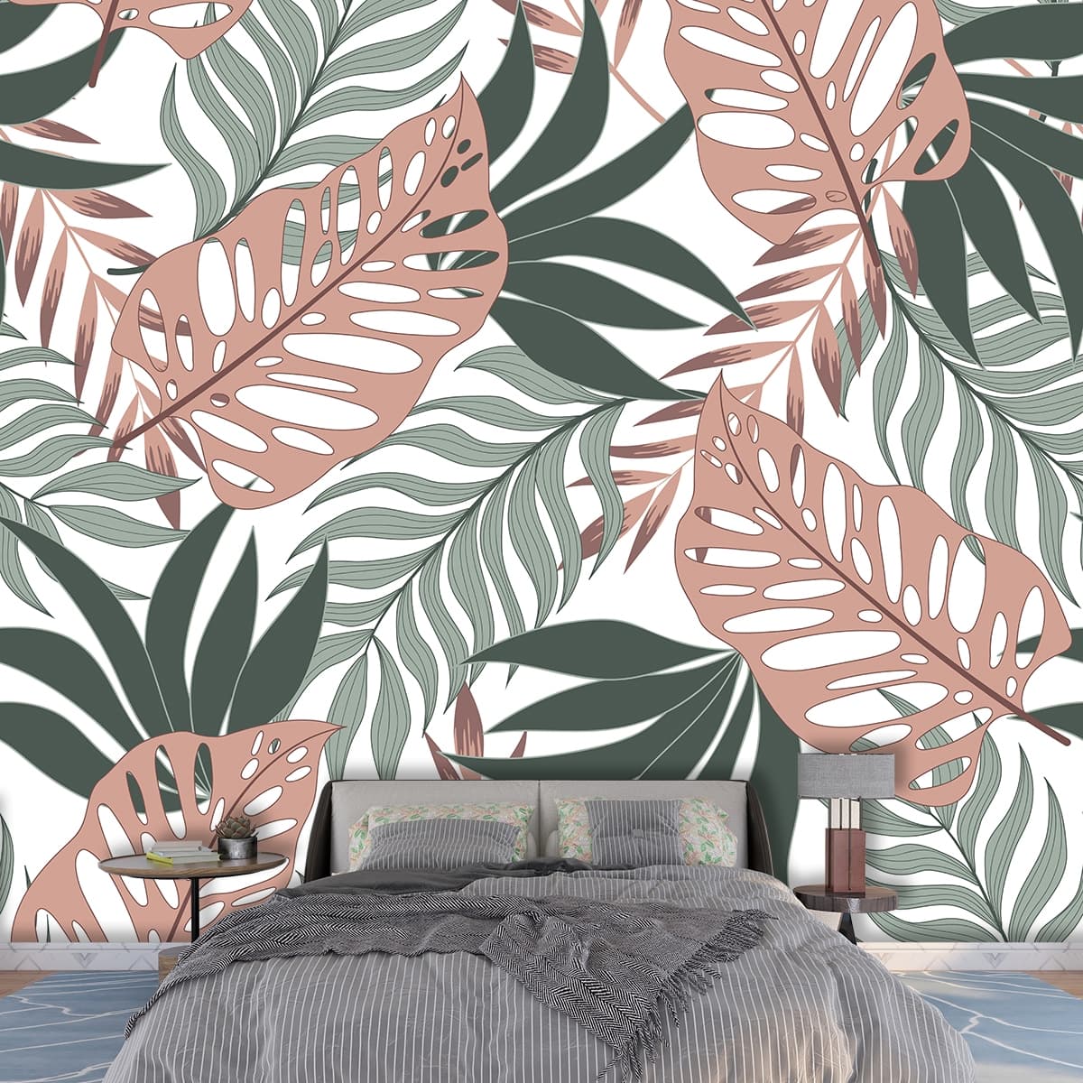Tropical Leaves Wallpaper for Home shown in a room