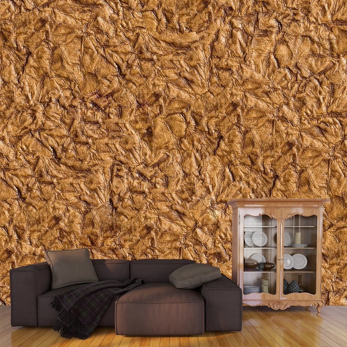 Brown Textured Surface Wallpaper for Home shown in a room