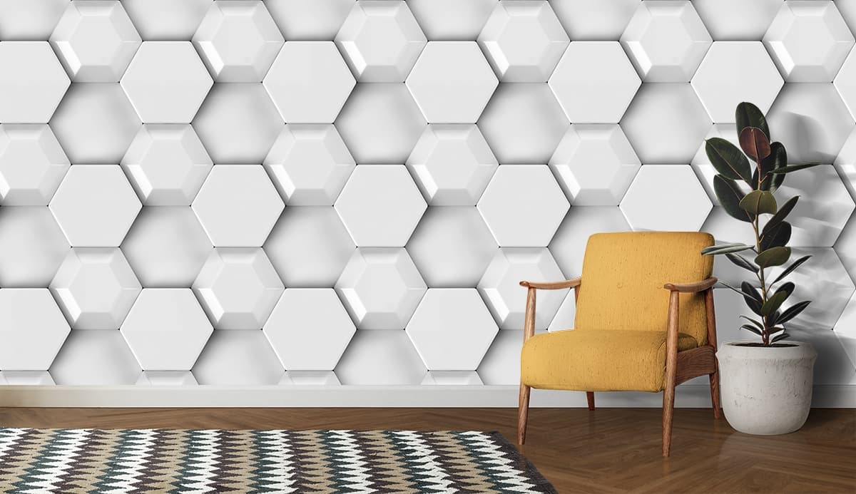 Contemporary White Honeycomb Wall Mural Wallpaper shown in a room