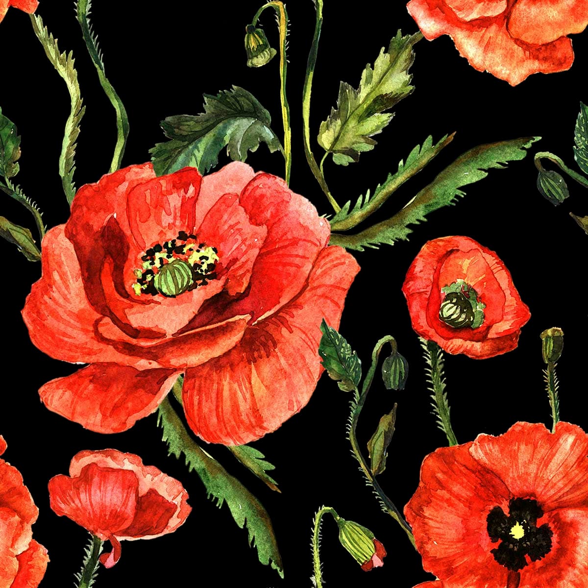 Watercolor Red Flowers Floral Wallpaper pattern detail