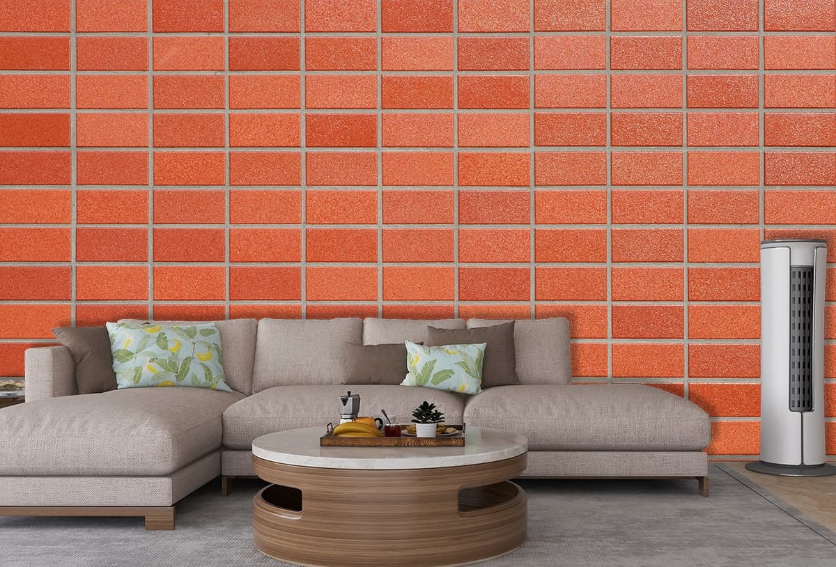 Classic Red Brick Wall Texture Wallpaper shown in a room