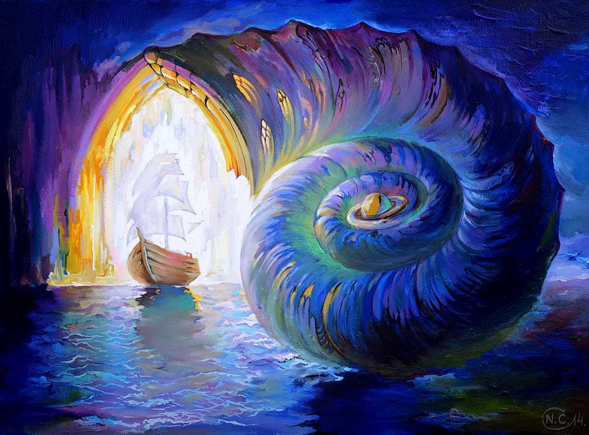 Blue Color Snail Shell Painting Wallpaper for Walls pattern detail