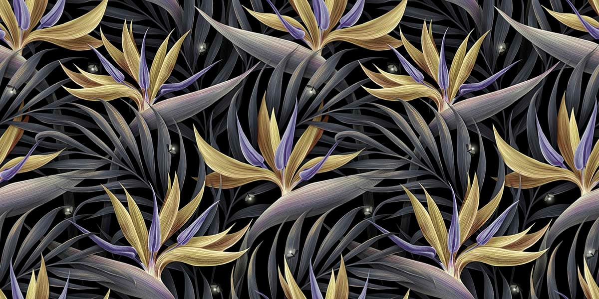 A Wallpaper Pattern of Golden and Black Leaves pattern detail