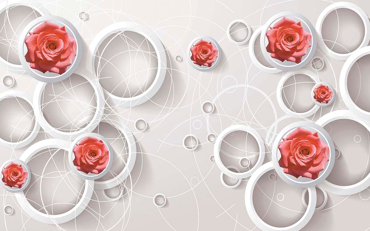 Wallpaper with 3D Circles and Roses for Wall pattern detail