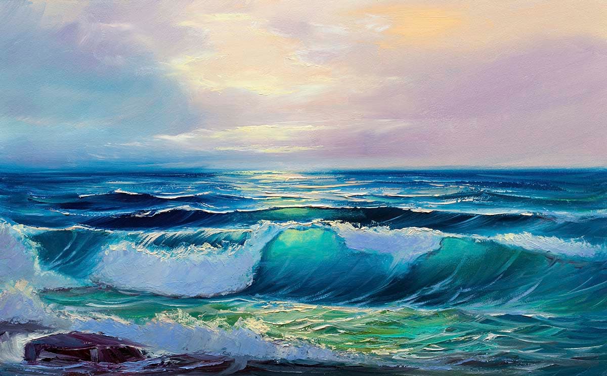 Waves Crashing on a Beach Panorama Living Room Wall Painting Wallpaper pattern detail
