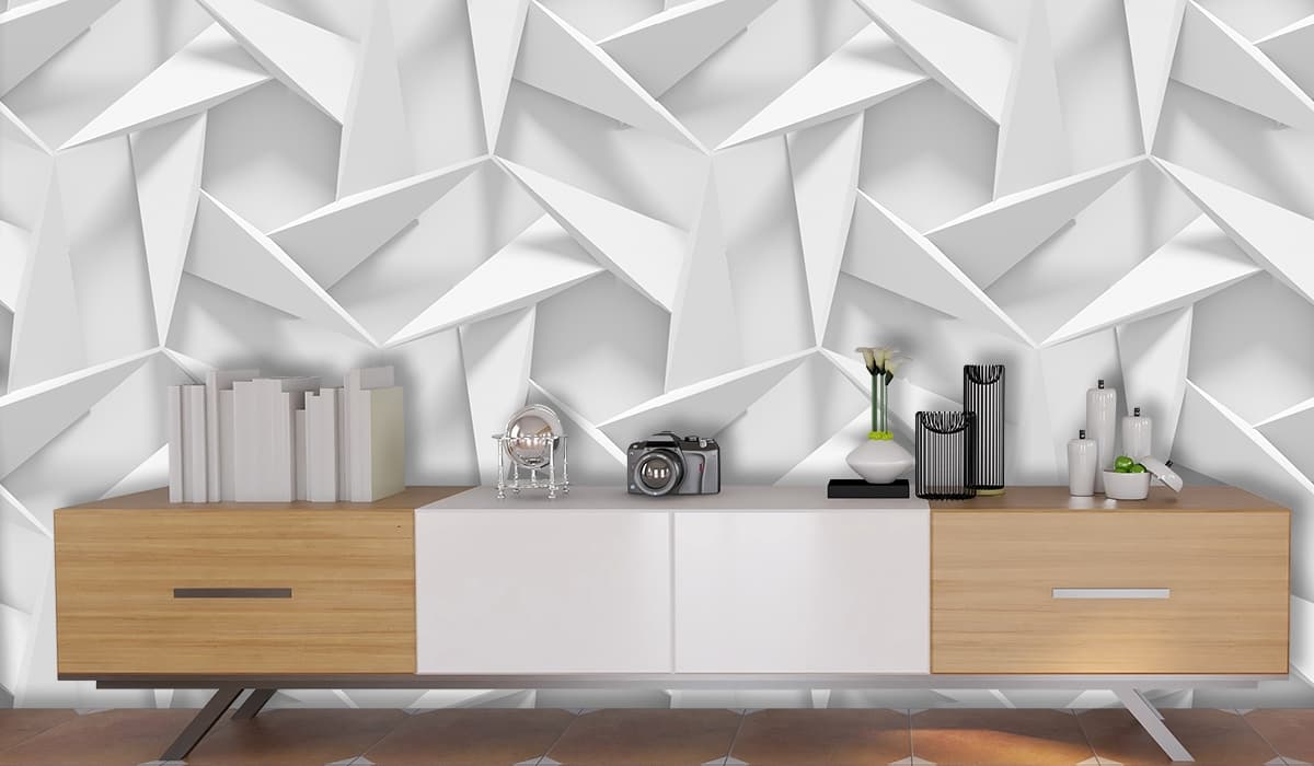 Luxury White Geometric Texture Wall Wallpaper shown in a room