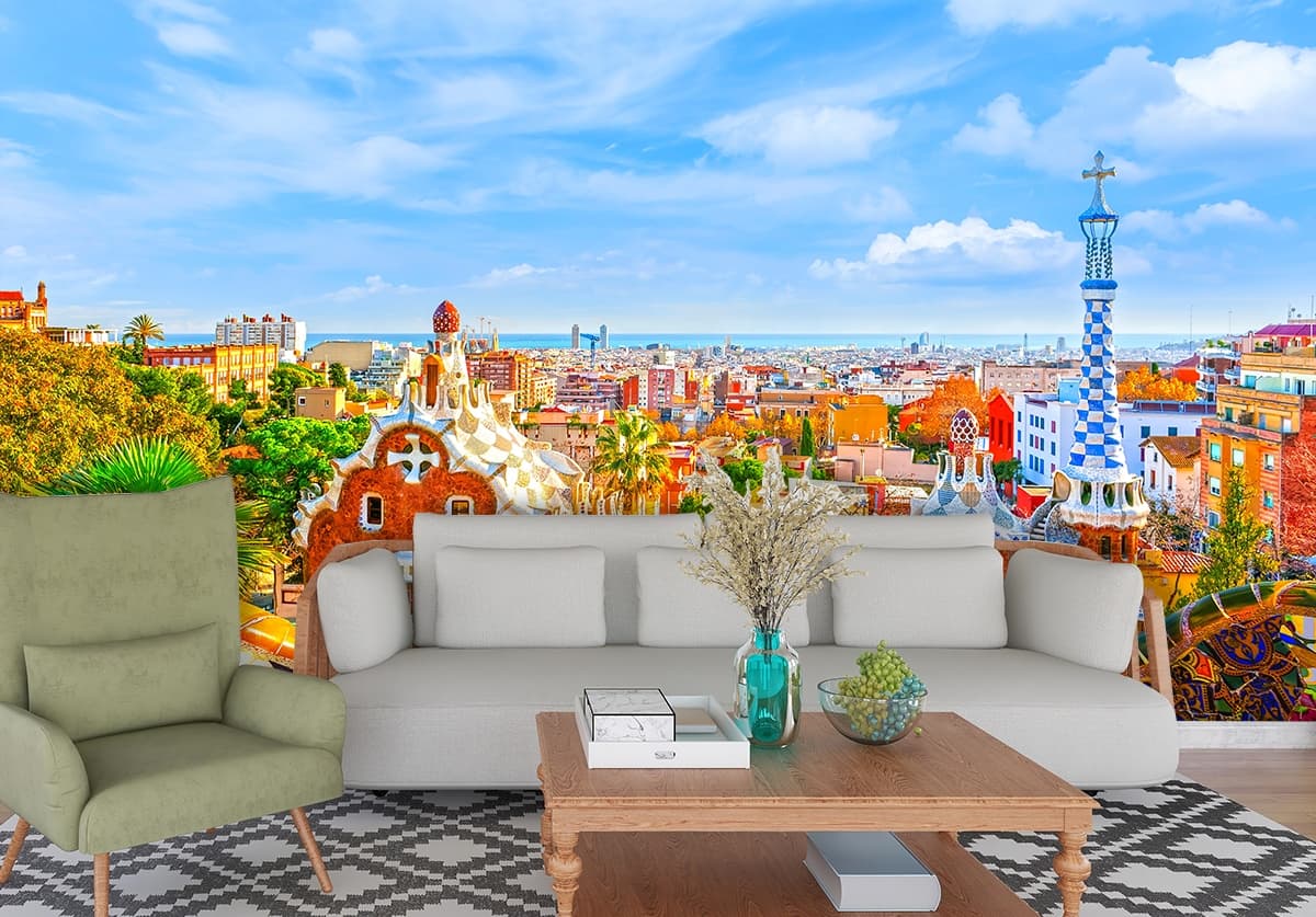 Luxury Spanish Heritage Tiled Architecture Wallpaper shown in a room