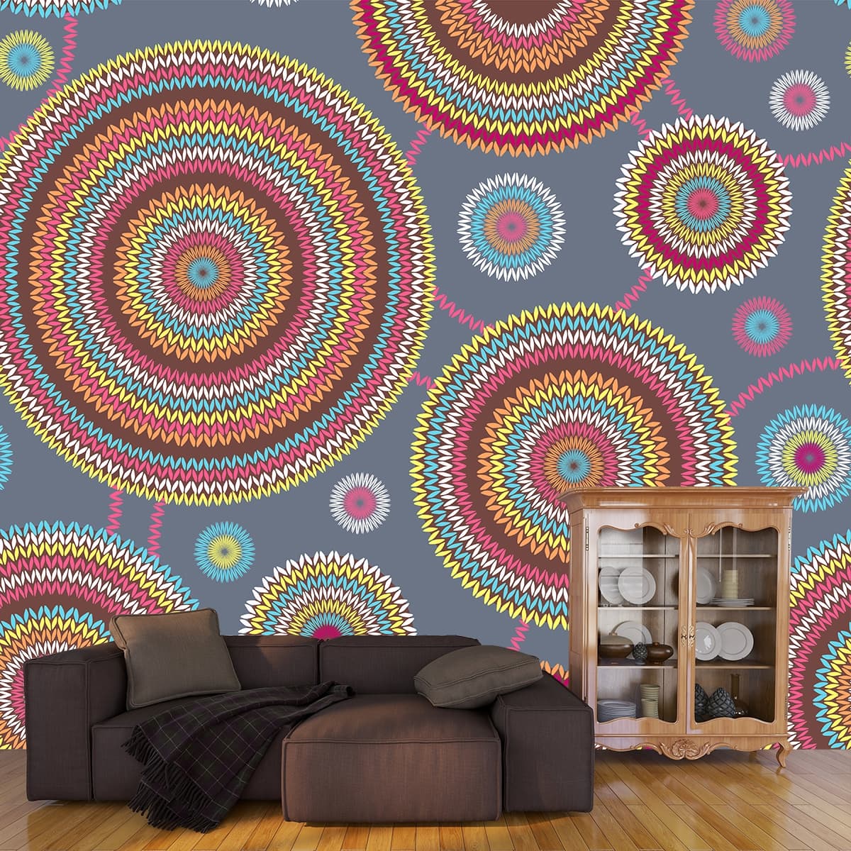 Modern Artistic Multi-Color Mural Wall Wallpaper shown in a room