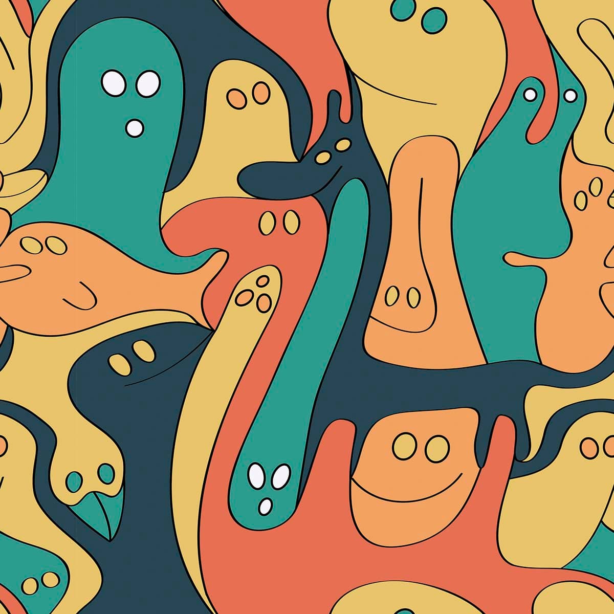 A group of colorful ghosts pattern detail