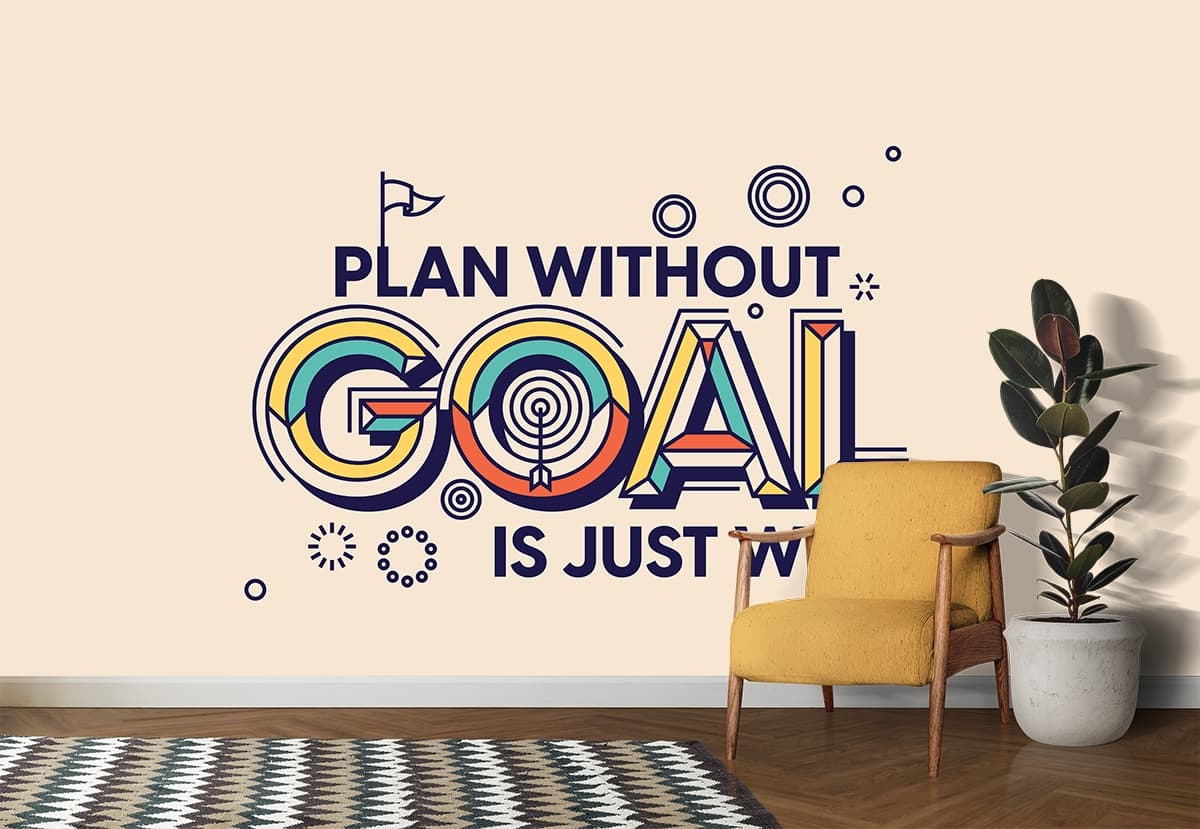 Modern Office Goal Quote Abstract Art Mural Wallpaper shown in a room