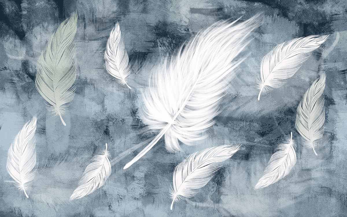Minimal Feather Design Blue Background Wallpaper pattern detail