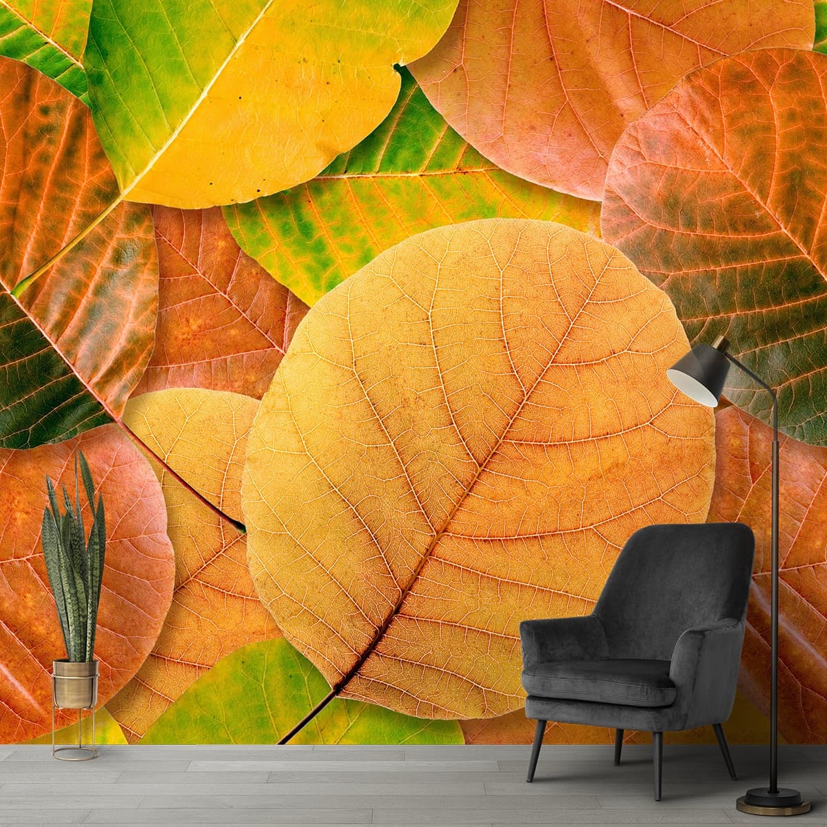 Colorful Leaves Wallpaper for Walls shown in a room