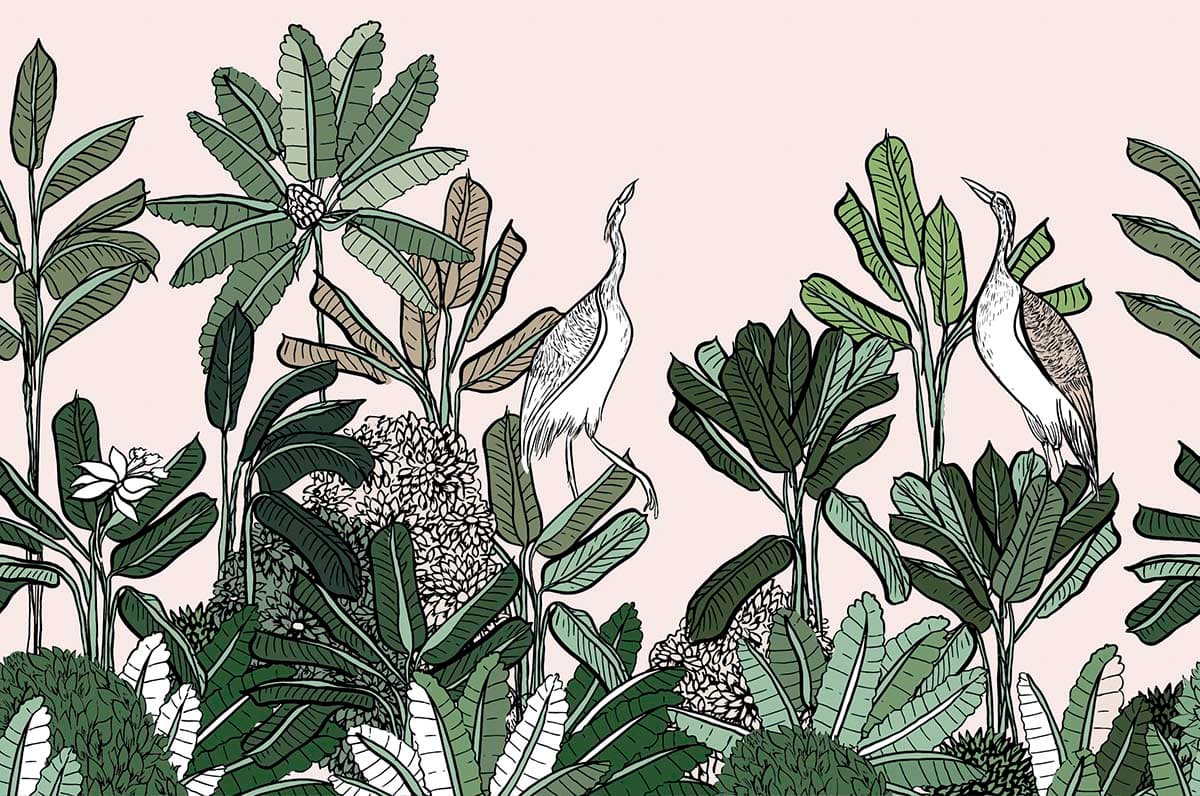 Rainforest Wallpaper for Walls with Bird pattern detail