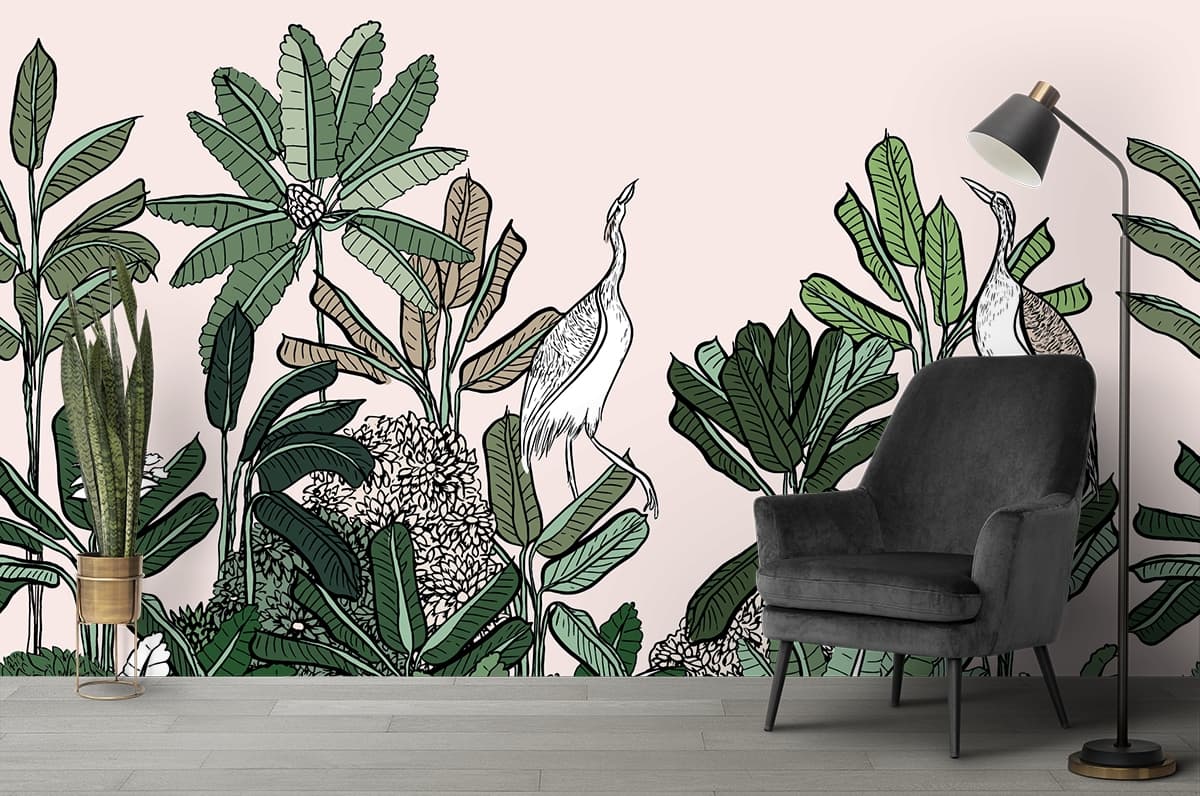 Rainforest Wallpaper for Walls with Bird shown in a room