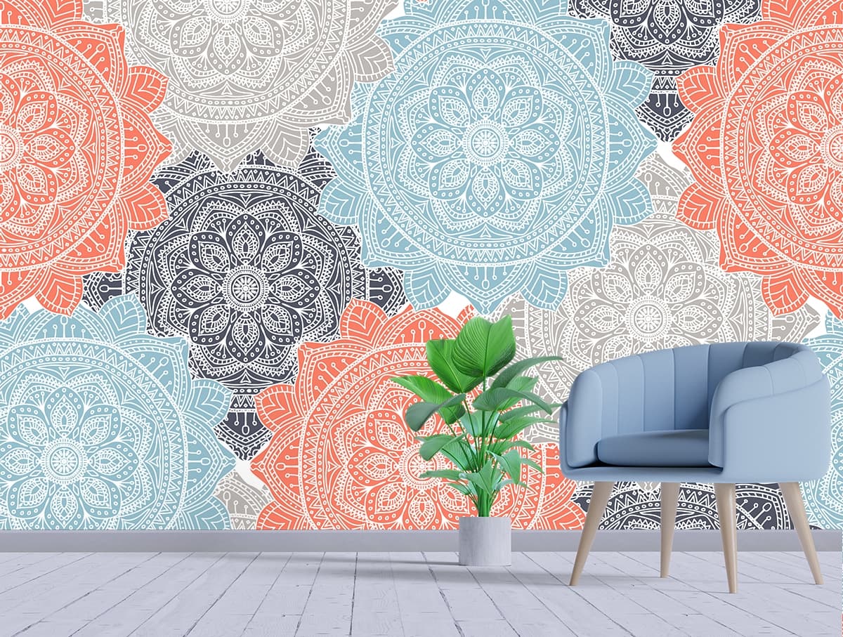 Modern Colorful Circle Pattern Wall Mural Wallpaper shown in a room
