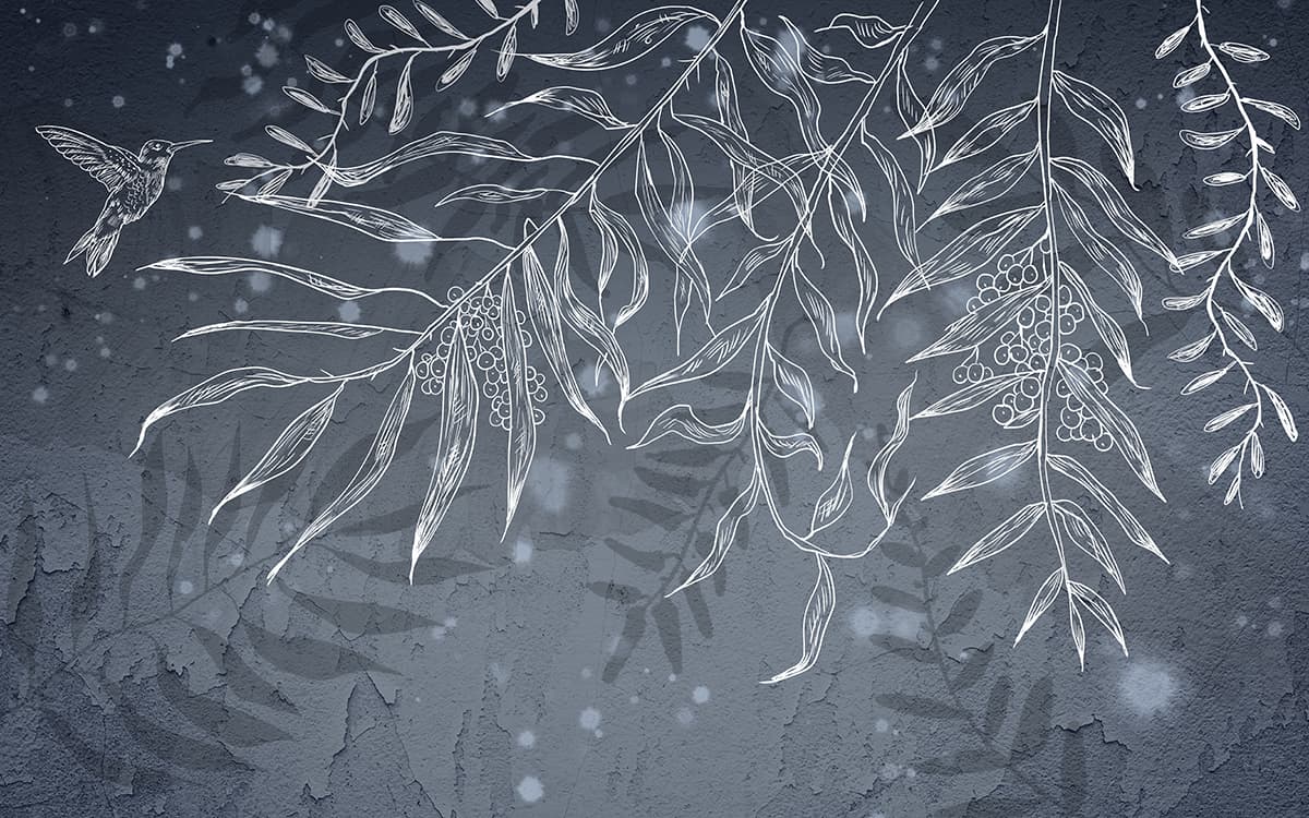 A drawing of leaves on a wall pattern detail